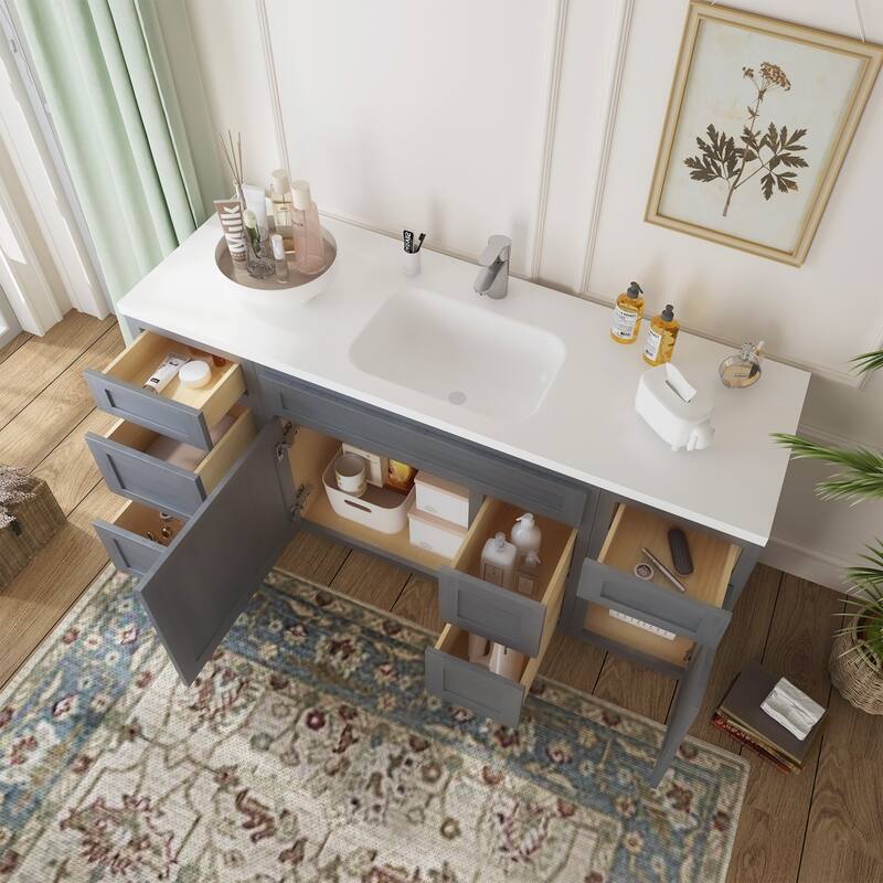 Vanity Art 66" Oak Freestanding Bathroom Vanity Cabinet without Top