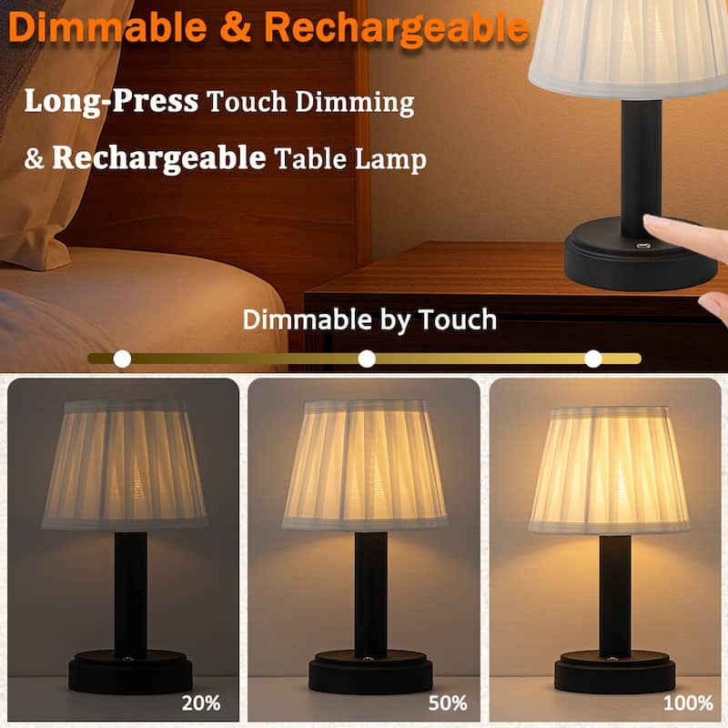 Modern Type-C Rechargeable LED Table Lamp Dimmable Touch Control with Fabric Shade For Bedroom Living Room - W6''