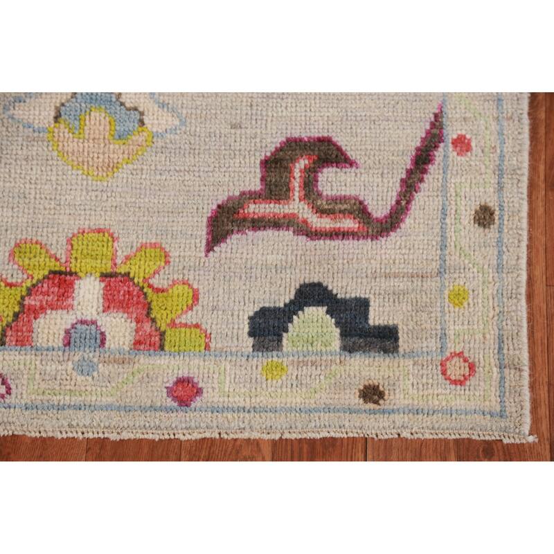 Hand Knotted Oriental 100% Wool Carpet Transitional All-Over Beige & Ivories Oushak Runner Rug - 9' 11'' X 2' 9''