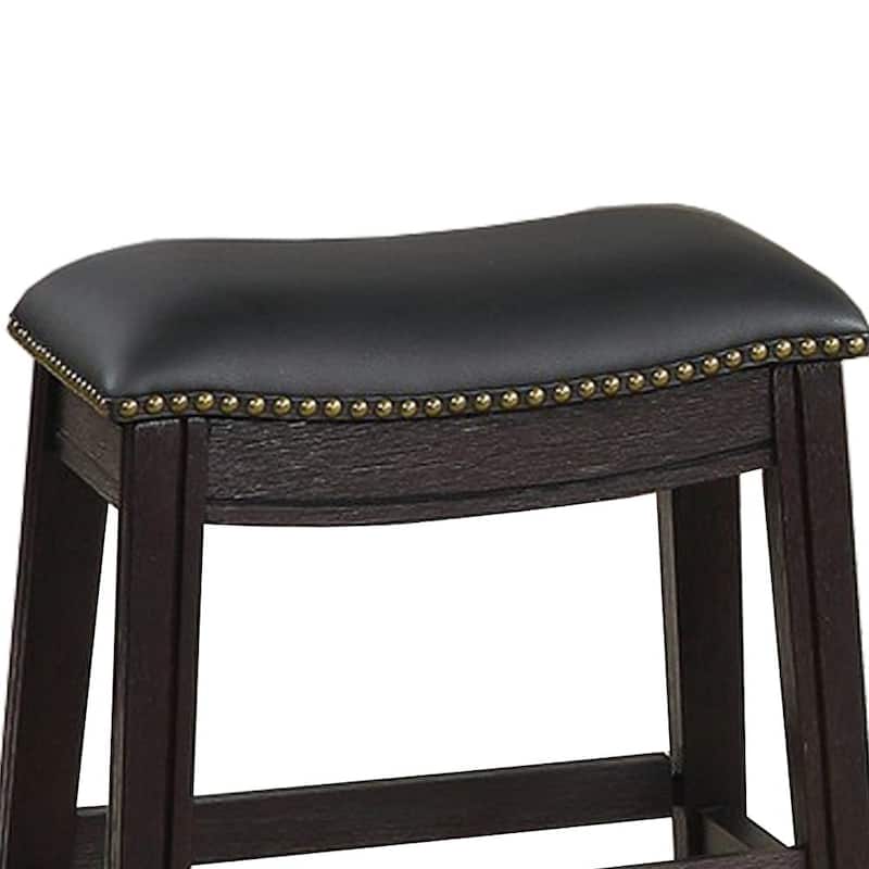 Curved Leatherette Stool with Nailhead Trim, Set of 2 - 18 H x 13.8 W x 18 L Inches