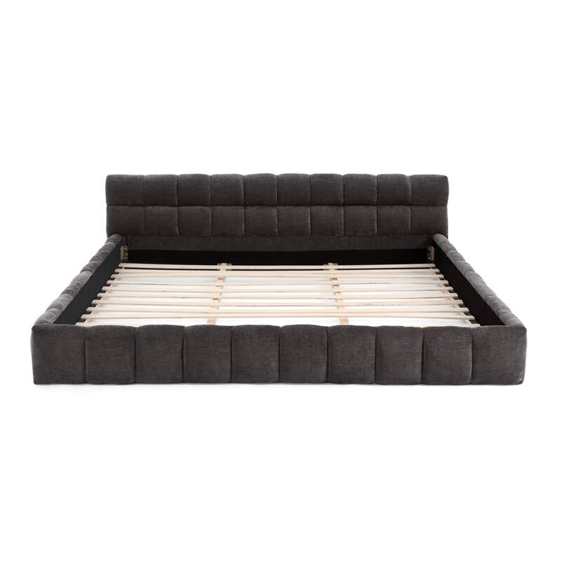 Chenille Fabric Grounded Platform Bed Upholstered Bed Frame