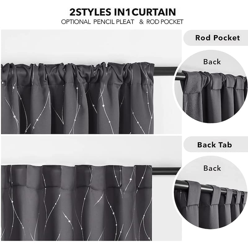 Deconovo Back Tab Silver Lines with Dots Curtain Panel Pairs(2 Panel)