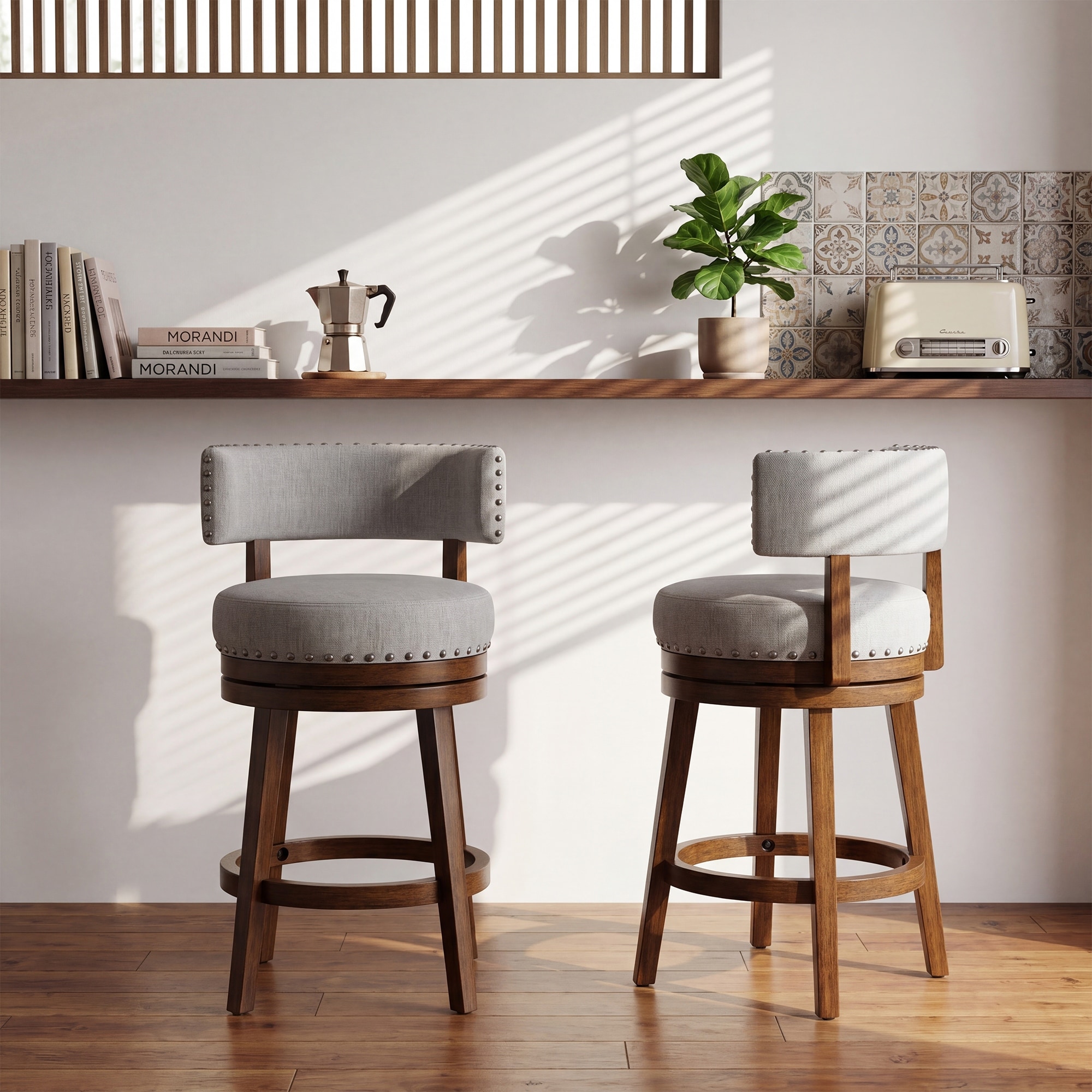 RENEWLINE Swivel Backrest Upholstered Solid Wood Counter and Bar Stool