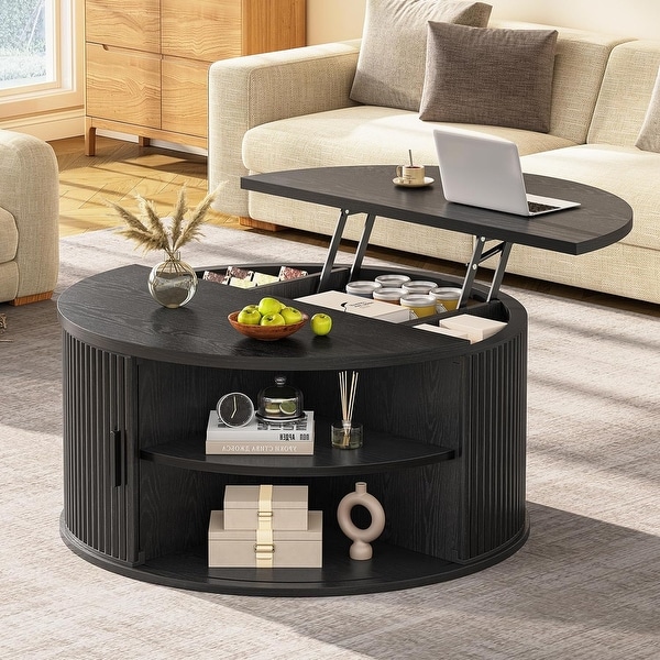 Round Lift Top Coffee Table 180 Grad Curved Sliding Door Living