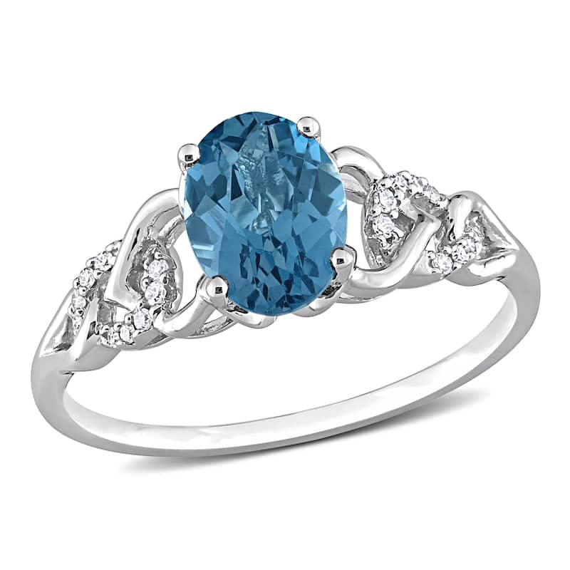 Miadora Oval London Blue Topaz and Diamond Accent Link Engagement Ring in 10k White Gold