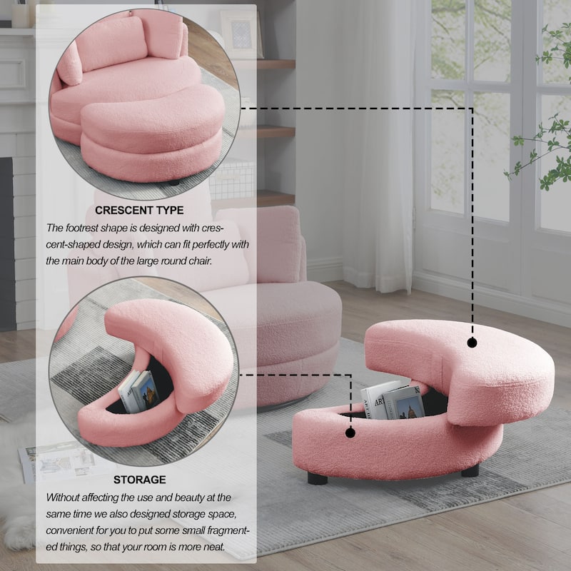 39"W Moon Upholstered Swivel Accent Barrel Chair with Storage Ottoman for Living Room - 51 x 39 x 30.5