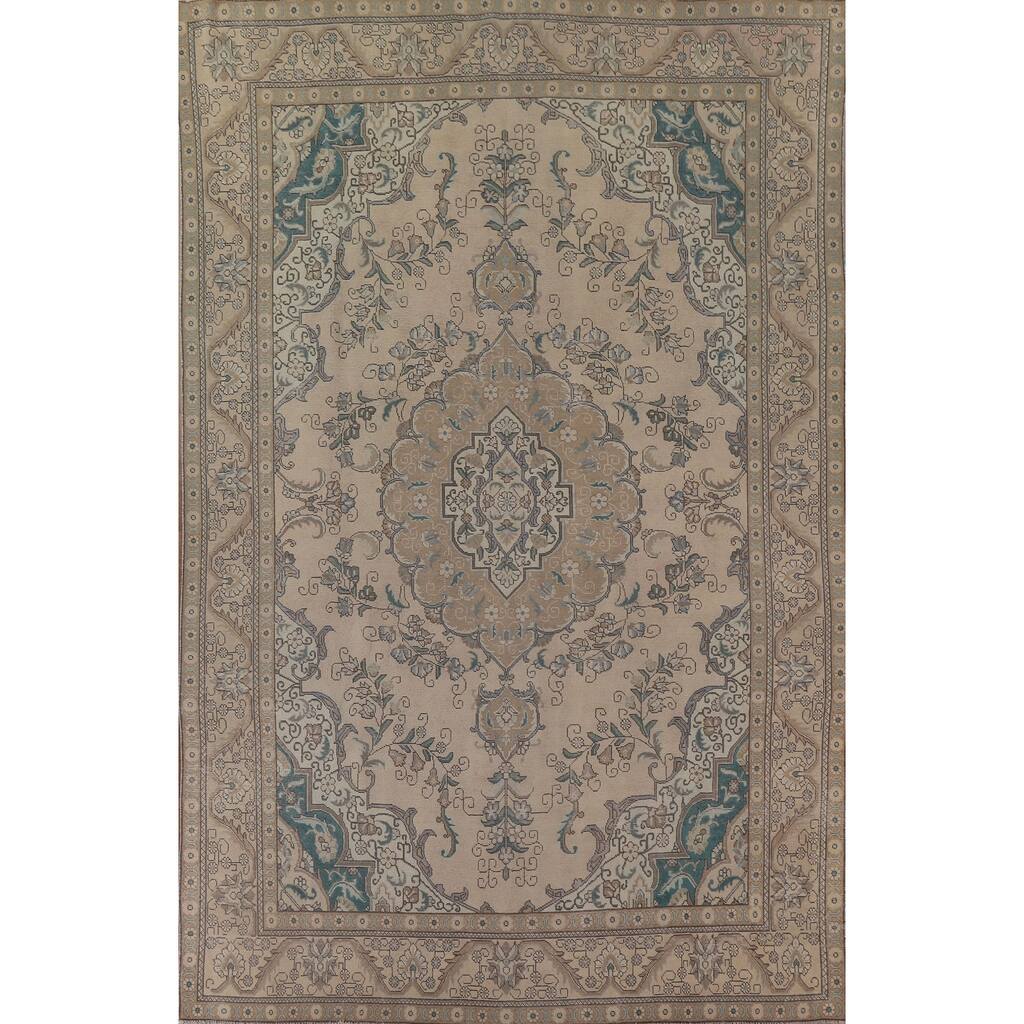Geometric Tabriz Persian Vintage Area Rug Handmade Wool Carpet - 9'3" x 12'10"
