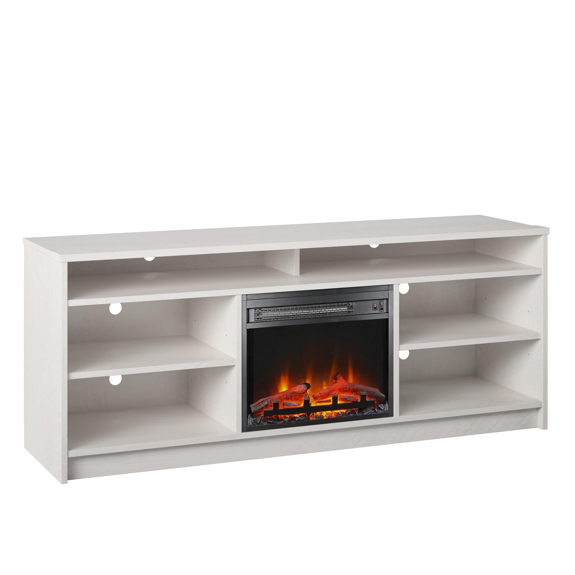 Ameriwood Home Hickory Hill 65 inch TV Stand with Electric Fireplace Insert and 6 Shelves