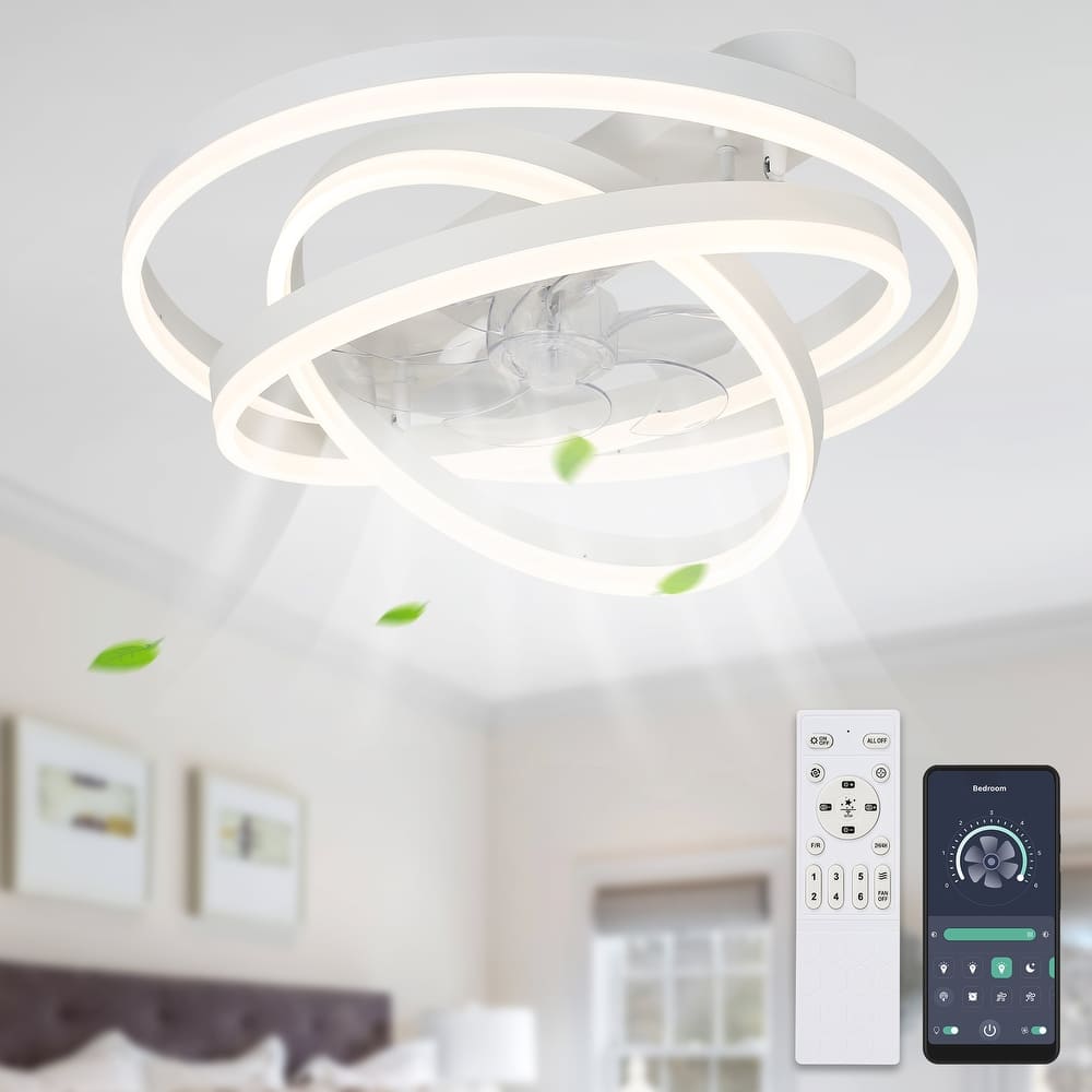 Cusp Barn 24 Inch Low Profile DIY Shape Ceiling Fan with Lights, Flush Mount Silent DC Motor Fandelier, Dimmable LED Lighting