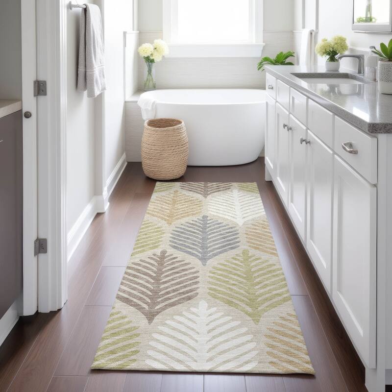 Machine Washable Indoor/ Outdoor Modern Fern Chantille Rug