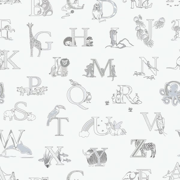 slide 2 of 6, Galerie Wallcoverings Just 4 Kids 2 Letter Animals Non-woven Matte Wallpaper Roll 33 feet x 21 inches - Grey