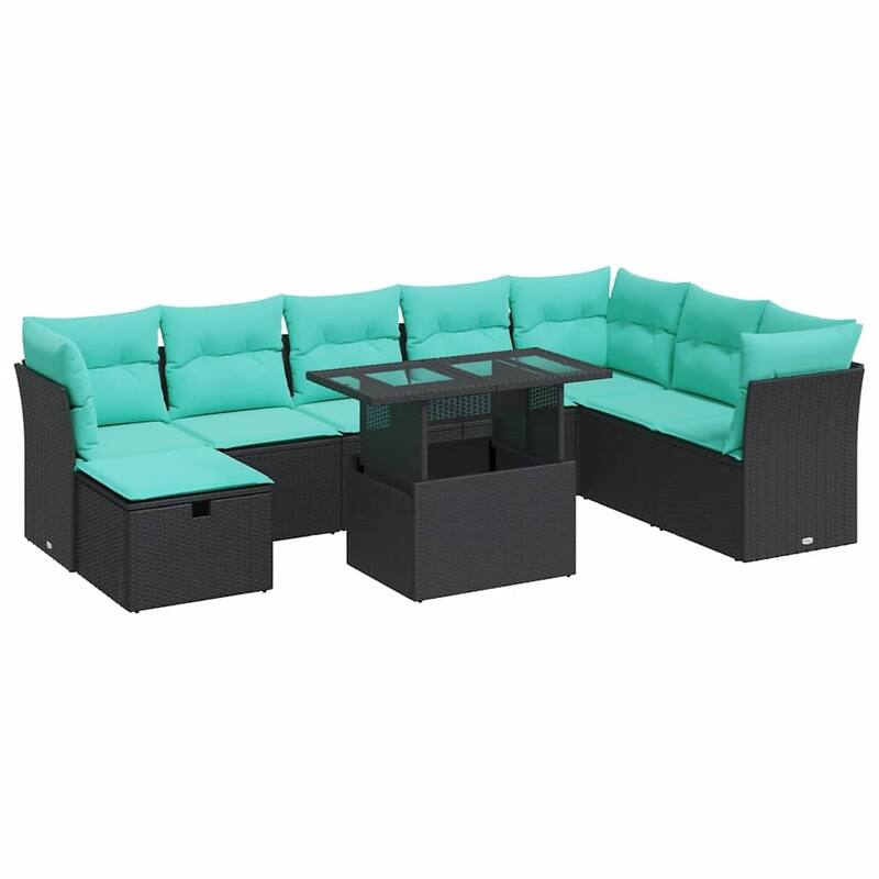 vidaXL Patio Sofa Set with Cushions and Table Outdoor Garden 9 Piece Poly Rattan - 24.4" x 24.4" x 27.2"