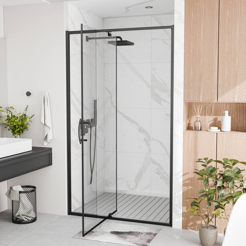 Modland 38-42"x71'' Adjustable Pivot Shower Door - Auto-Lift Hinge, Magnetic Seal, 5 Finishes for Uneven Walls - 42''x 71''