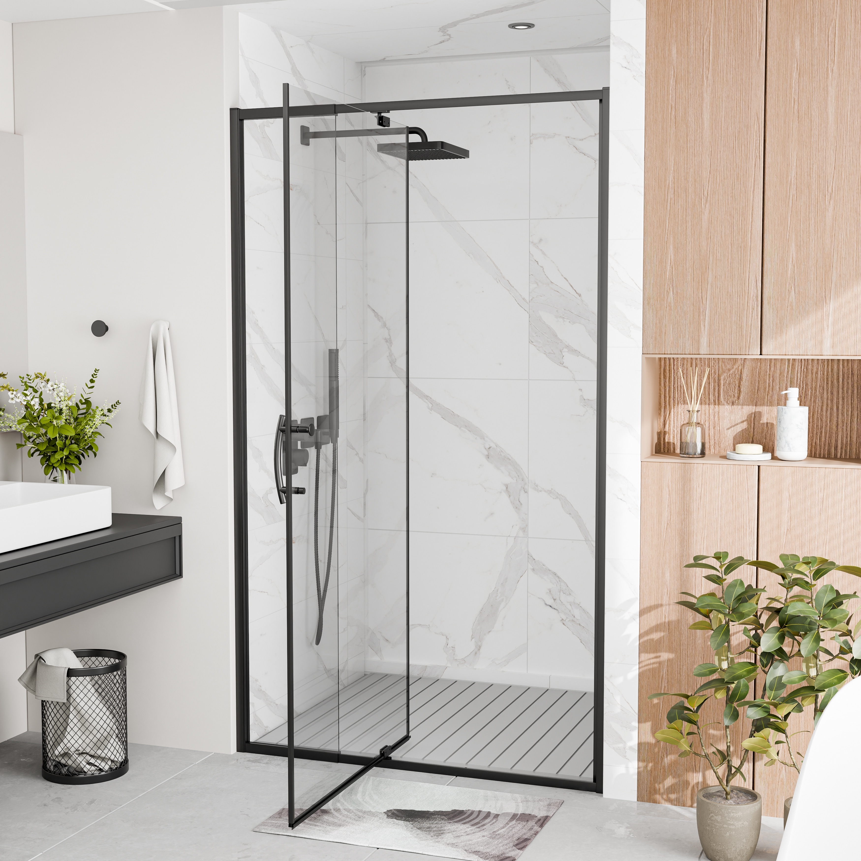 38-42"x71" Framed Pivot Shower Door, 4" Adjustable Width, SGCC Tempered Glass, Reversible Walk-In Bathroom Enclosure