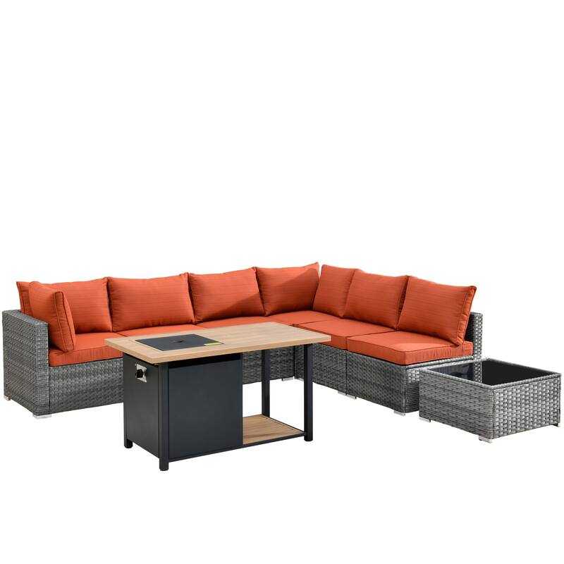 HOOOWOOO 8-piece Wicker Outdoor Patio Furniture Sofa Set Fire Pit Set