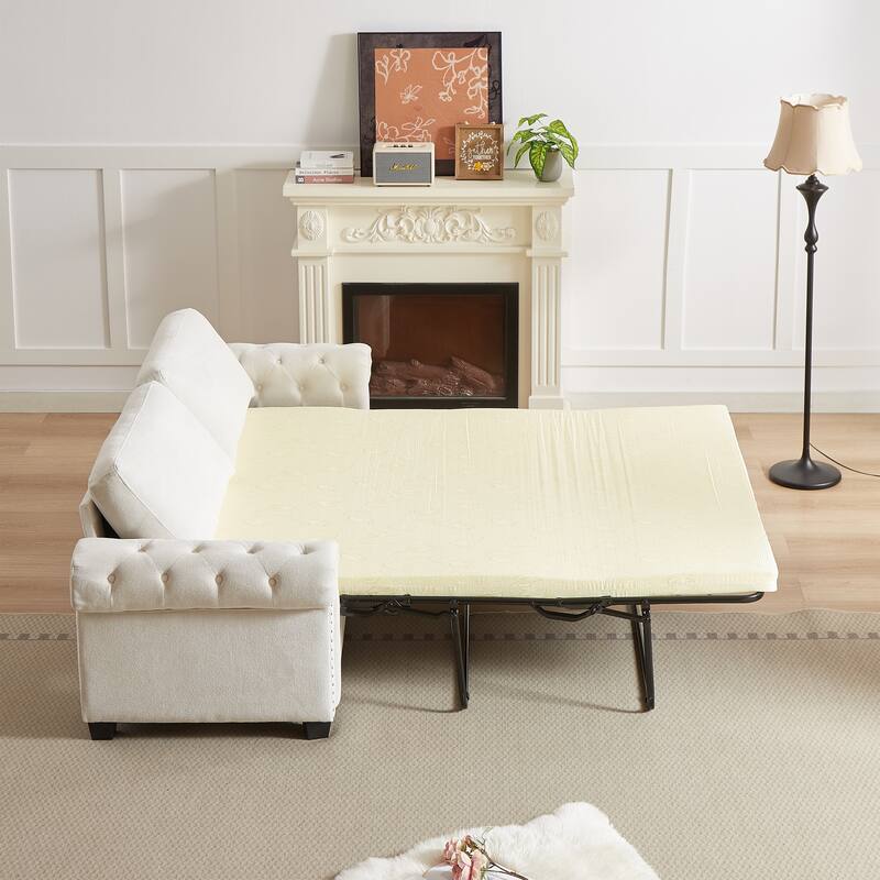 Beige Polyester 3-seater Convertible Pullout Sofa Bed