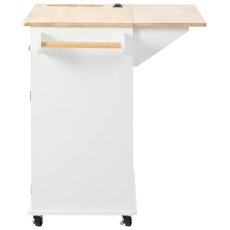 Kitchen Storage Island with Power Outlet and Adjustable Storage, Wooden Spice Cabinet with Drop Leaf, Rubber Wood and Wine Rack