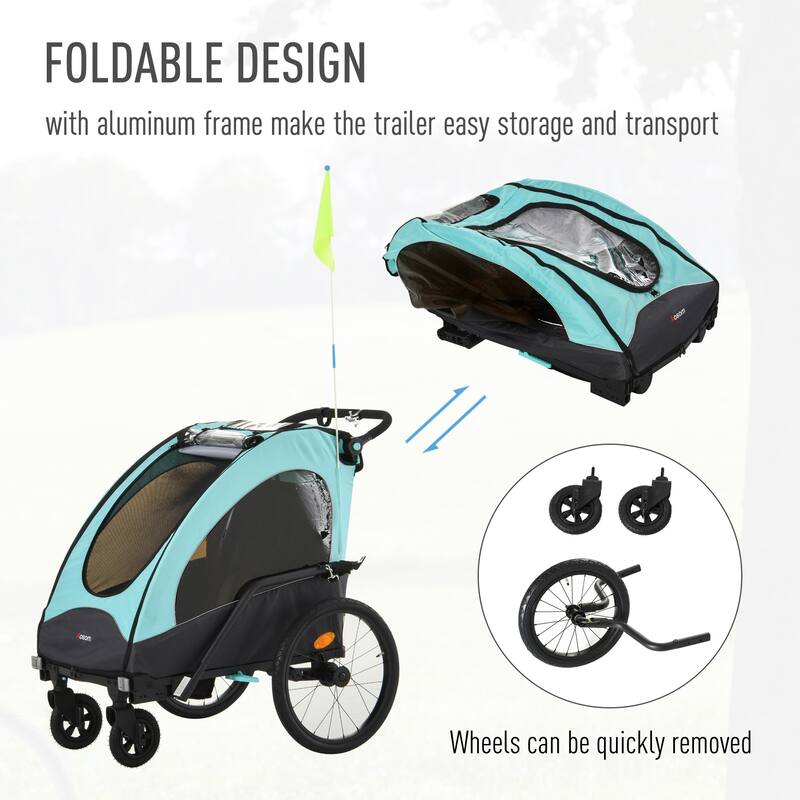 Aosom 3-in-1 Folding Child Bike Trailer Jogging & Baby Stroller with Shock Absorbing Frame & Adjustable Handlebar