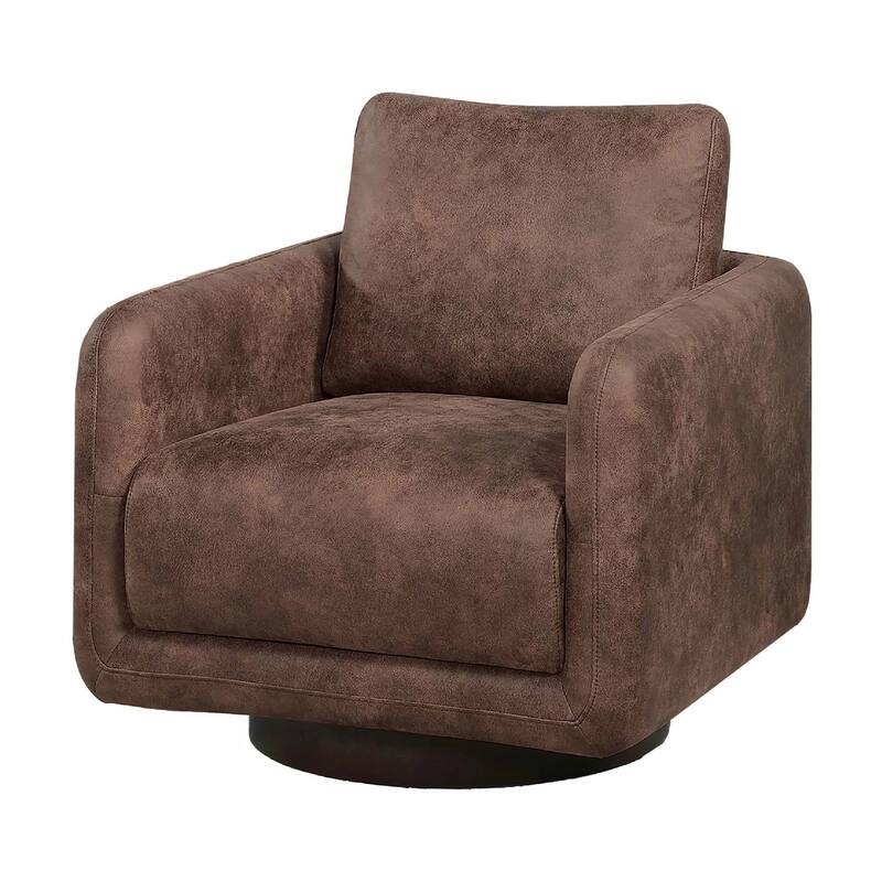 Wade Swivel Armchair, Square Frame, Walnut Brown Faux Leather