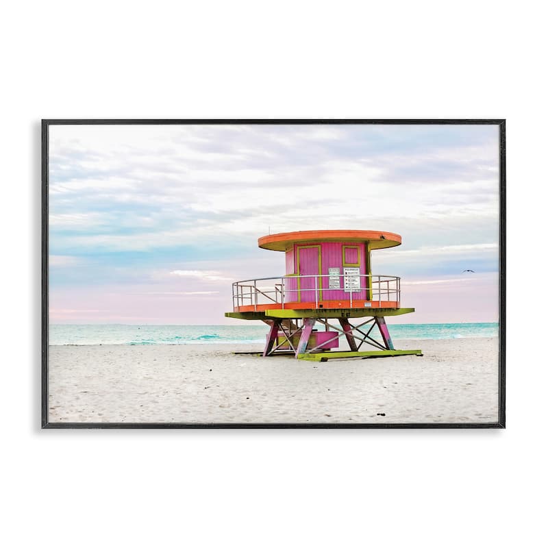 Stupell Lifeguard Hut with Pastel Sky Framed Giclee Art Design By Seven Trees Design - 18 x 12 - Black