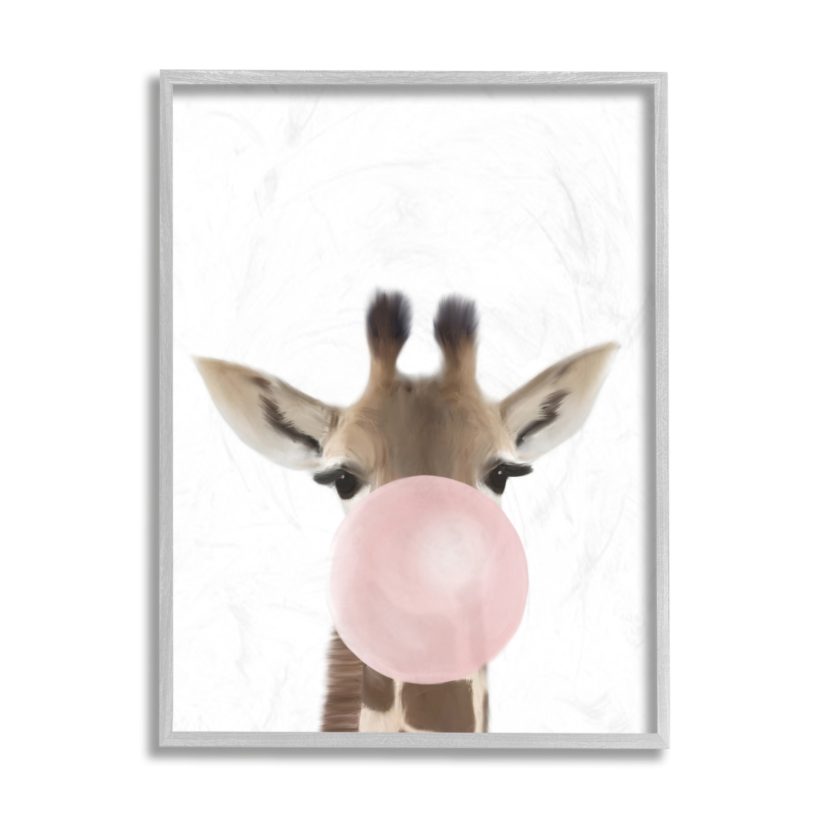 Stupell Baby Giraffe with Pink Bubble Gum Safari Animal Framed Wall Art