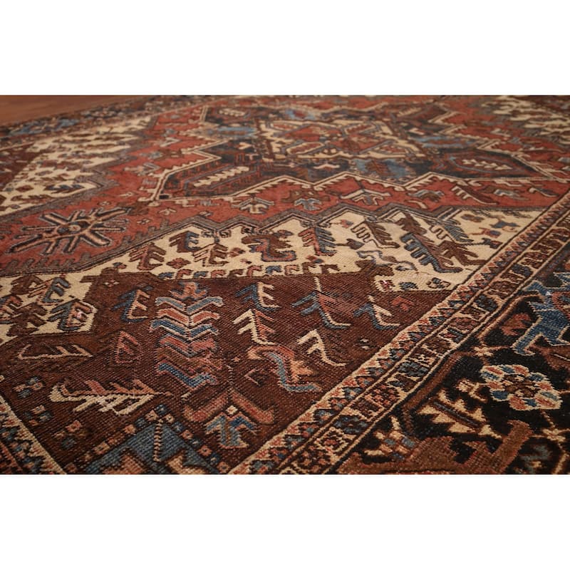Pre-1900 Antique Heriz Serapi Persian Area Rug Handmade Wool Carpet - 7'5" x 10'4"