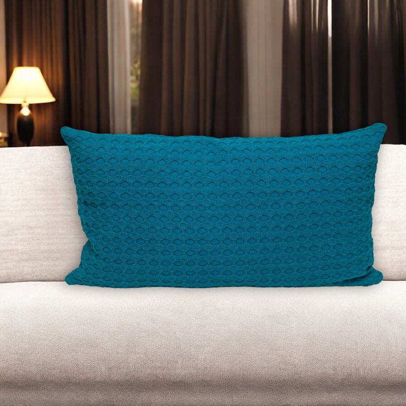 14" X 26" Teal Cotton Lumbar Throw Pillow with Texture - Polyester - Single - 26.00 in. x 14.00 in. x 0.50 in. - Pillow Sets - Teal