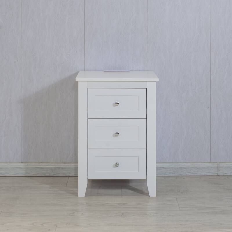 3 Drawer Nightstand with Charging Station and USB Ports & Power Outlets,Wooden Bed Side Table NightStands for Bedrooms
