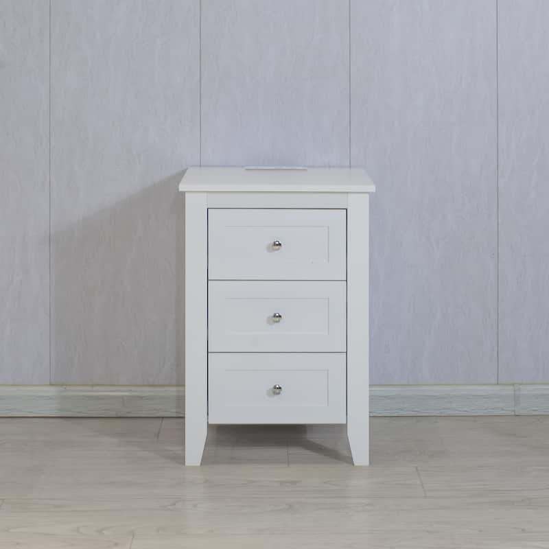 3 Drawer Nightstand with Charging Station and USB Ports & Power Outlets,Wooden Bed Side Table
