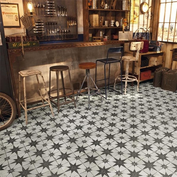 slide 2 of 18, Merola Tile Kings Star Nero 17-5/8" x 17-5/8" Ceramic Floor and Wall Tile
