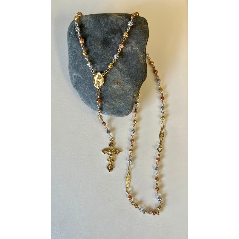 Roberto Martinez Gold or Platinum Plated 4 mm Bead Rosary Necklace