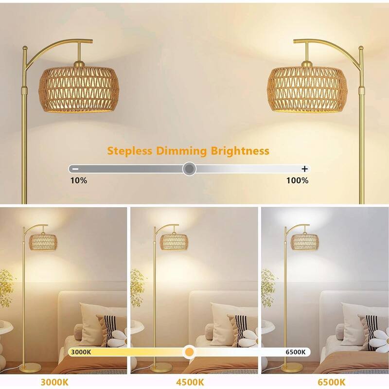 Versatile Arc Floor Lamp with Remote, Adjustable Brightness and 360° Rotatable Arm