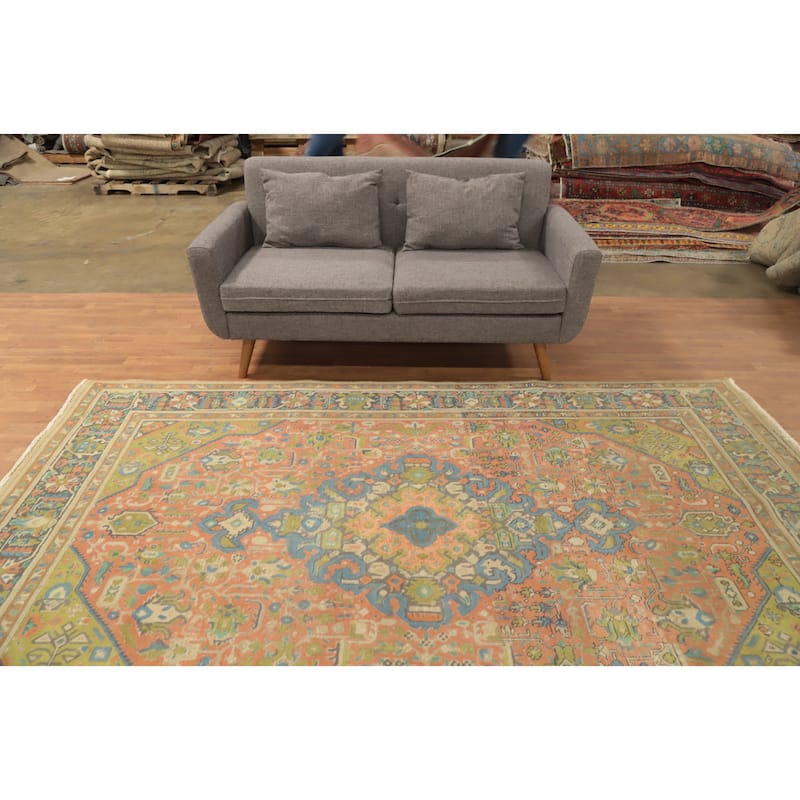 Hand Knotted Oriental 100% Wool Carpet Traditional Floral Coral Tabriz Area Rug - 9' 5'' X 6' 3''