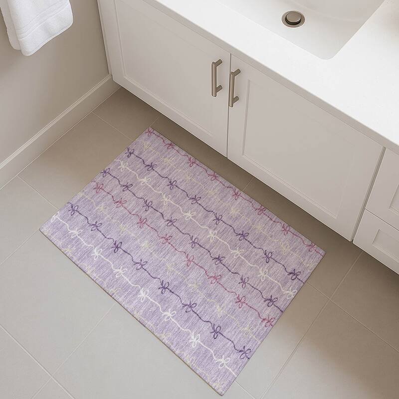 Machine Washable Indoor/ Outdoor Modern Bow Stripe Chantille Rug