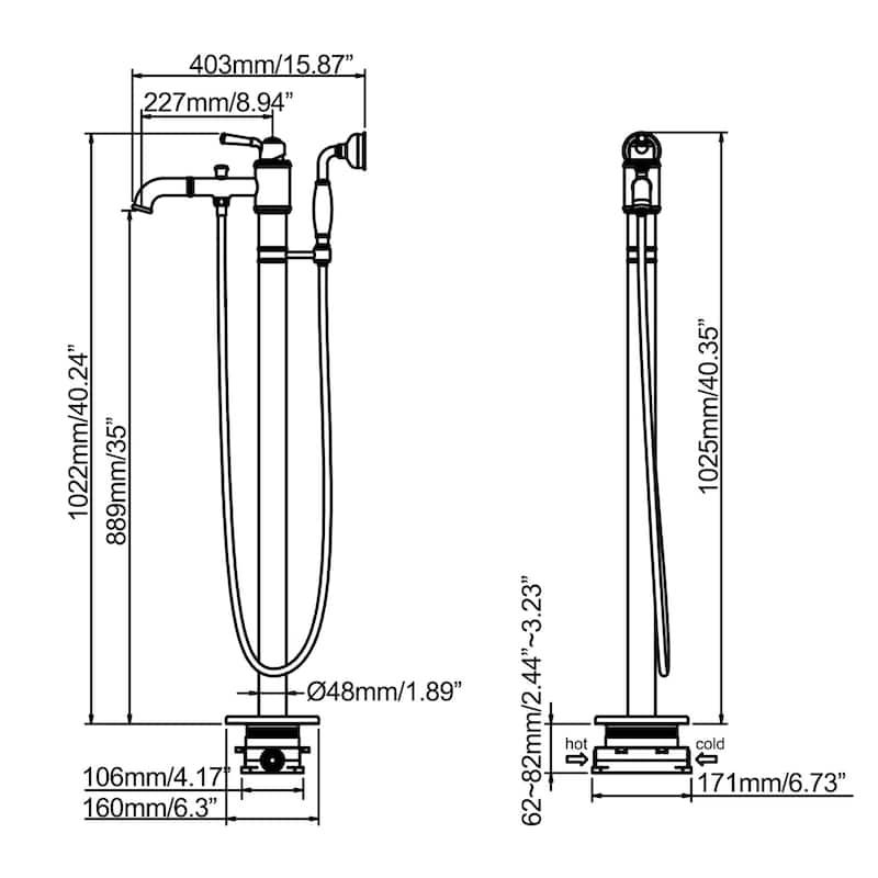 Single Handle Floor Mounted BAthtub Filler with Hand shower