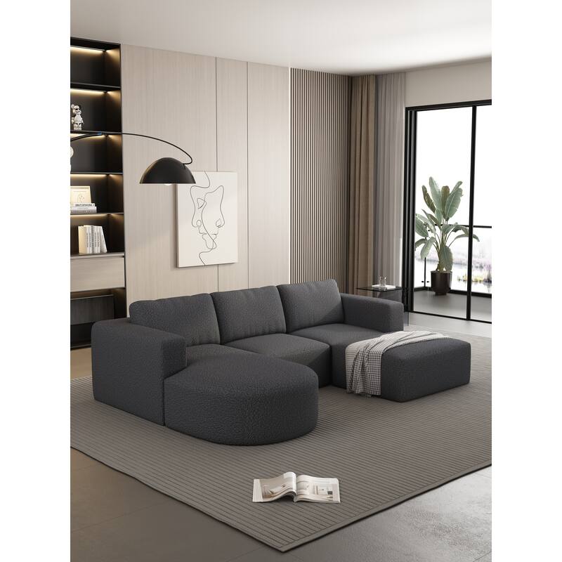 Customizable Yarn Fleece Sofa with Chaise & Ottoman - No Assembly Required - Dark Grey