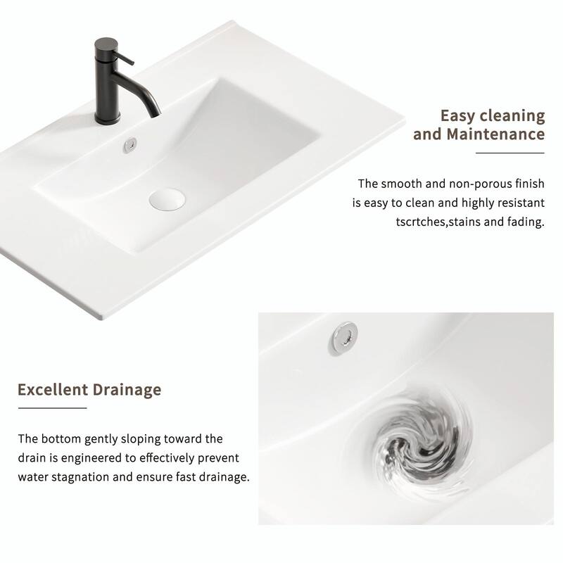 36-inch Bathroom Vessel Sink - Ceramic Vanity Sink Top without Overflow, Convenient Storage