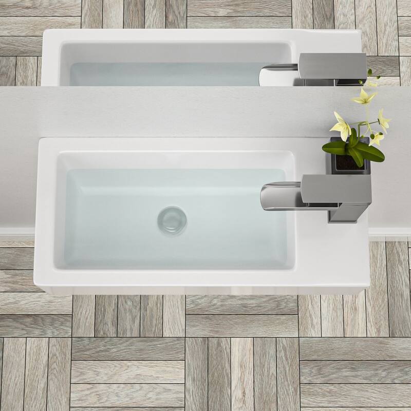 Lordear 14.5 inch White Rectangular Ceramic Wall Hung Sink with Side Faucet Mount