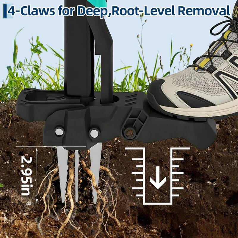 Gardening Hand Weeding Tool, 4-Claw Stand Up Weed Puller for Garden, Lawn Care