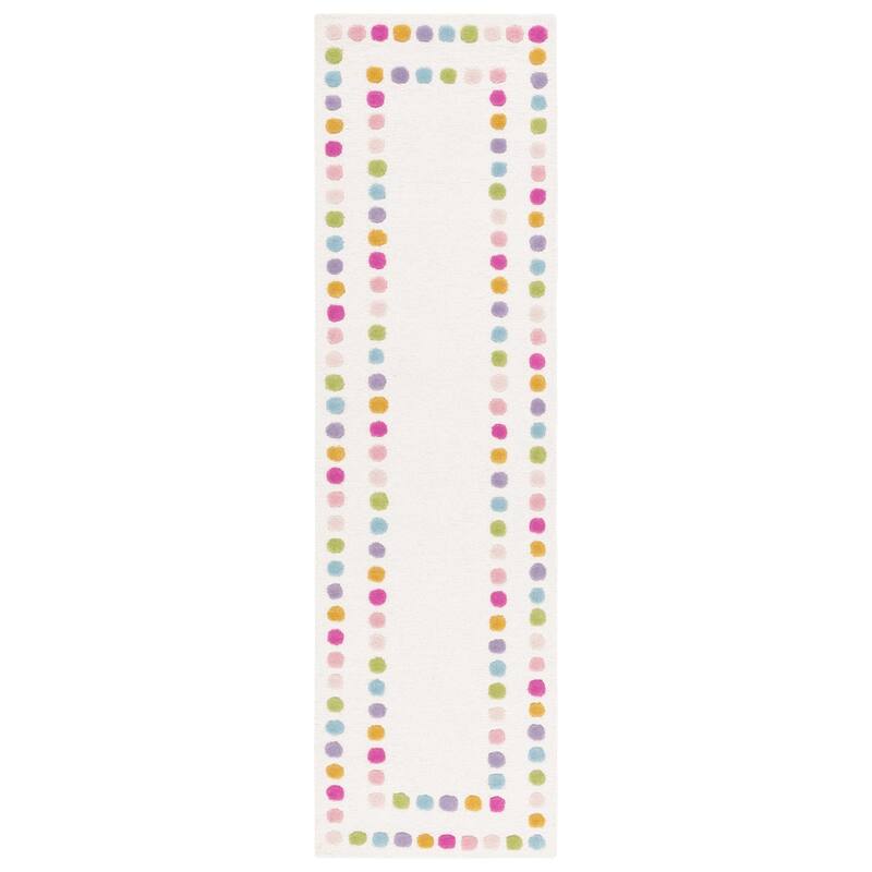 SAFAVIEH Handmade Kids Diva Dots Wool Rug - 2'3" x 8' Runner - Ivory/Pink - Runner