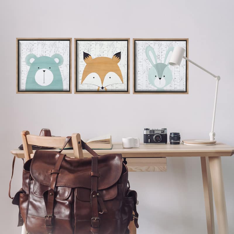 Stupell Whimsical Woodland Nursery Animals Framed Floater Canvas Wall Art Design By Kim Allen (Set of 3)