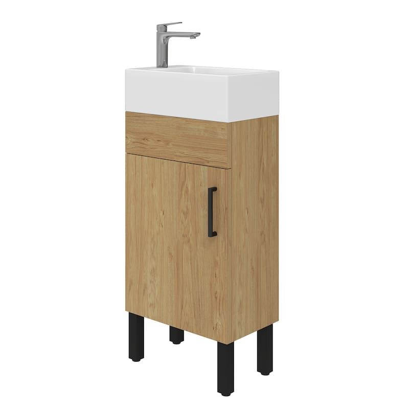 Moasis 15.7 Inch Freestanding Bathroom Vanity with Cabinet Storage and Modern Design