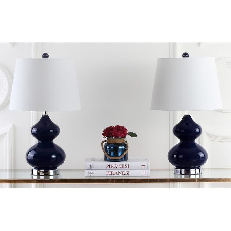 SAFAVIEH Lighting 24-inch Eva Double Gourd Glass Navy Table Lamp (Set of 2) - 14"x14"x24"
