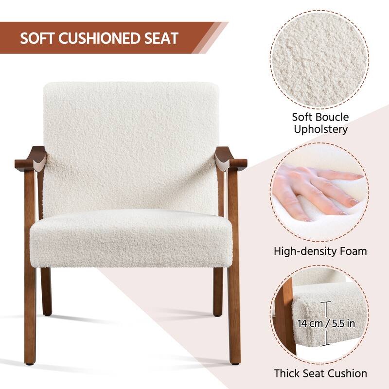Yaheetech Upholstered Accent Chair Boucle Armchair with Solid Wood Legs - 24.5" L × 28" W × 29" H