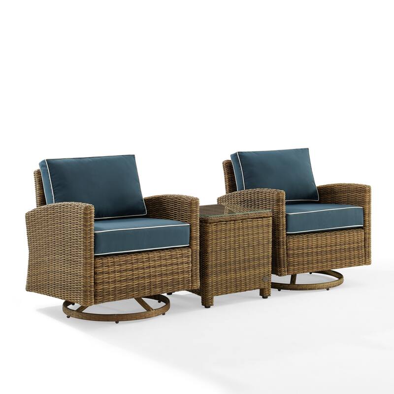 Crosley Bradenton 3Pc Outdoor Wicker Swivel Rocker Chair Set