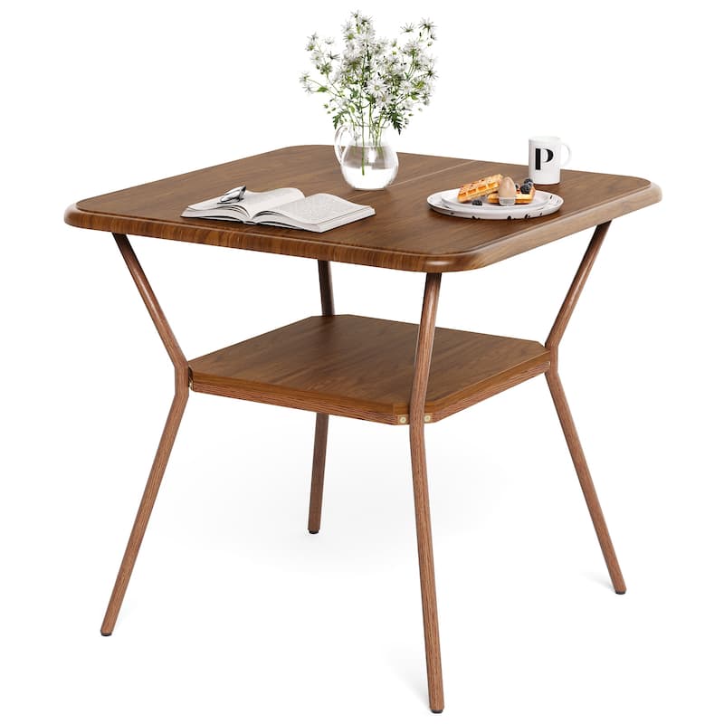 31.5" Square Dining Table for 2-4, Mid-Century Modern, 2-Tier Design - Brown