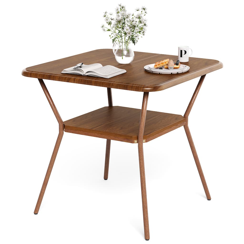 31.5" Square Dining Table for 2-4, Mid-Century Modern, 2-Tier Design