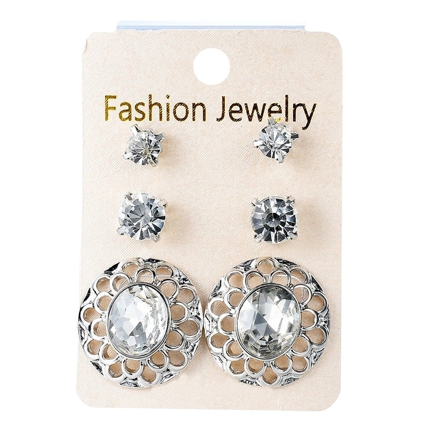 Vintage Mom Renaissance Filigree Faux Diamond Silver Tone Crystal By JADA Collections Stud Earrings Set 3 Pairs