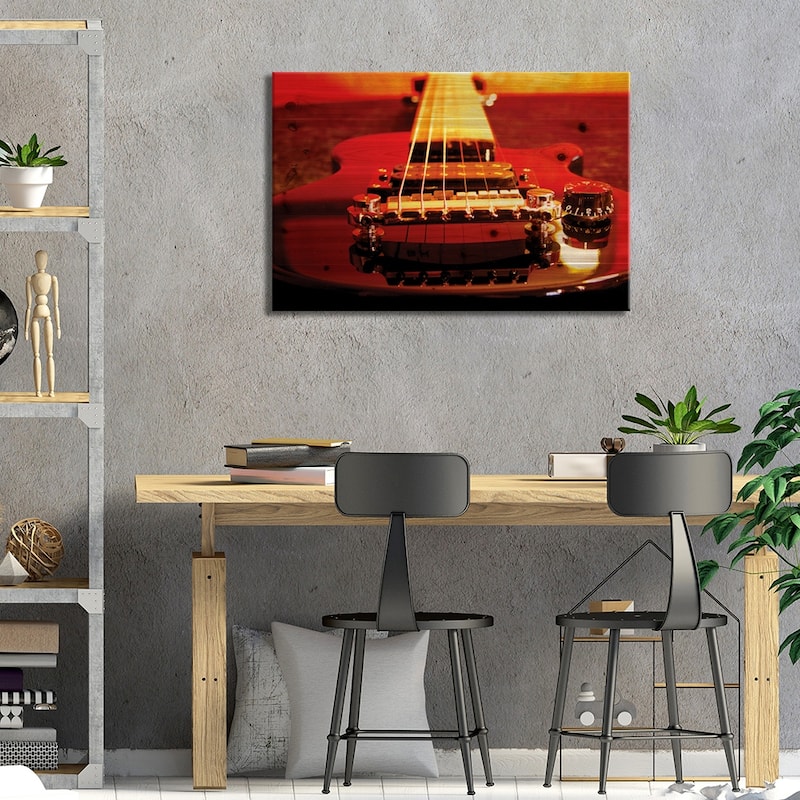 Electric Guitar Print On Wood by Unknown Artist - Multi-Color