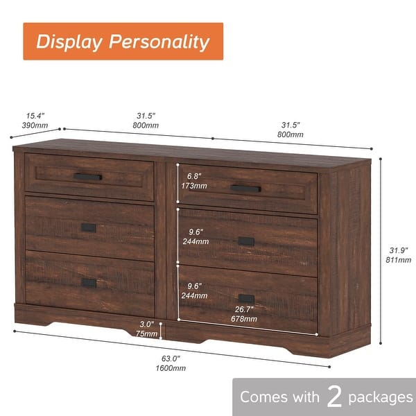 dimension image slide 7 of 12, WAMPAT Mid Century Modern Dresser, 31.9" Tall Storage Cabinet with Drawers